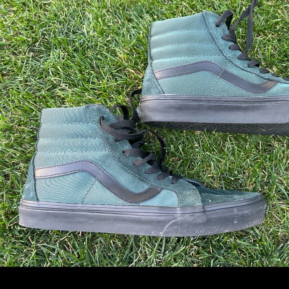 Mens 9.5 Vans High Top Green Suede Black Gum - Picture 2 of 13